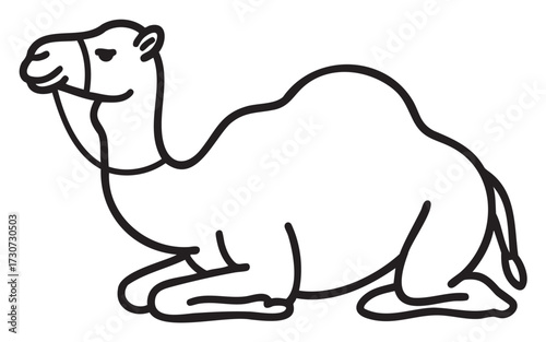 Outline of a relaxing camel in simple black and white art - stock vector