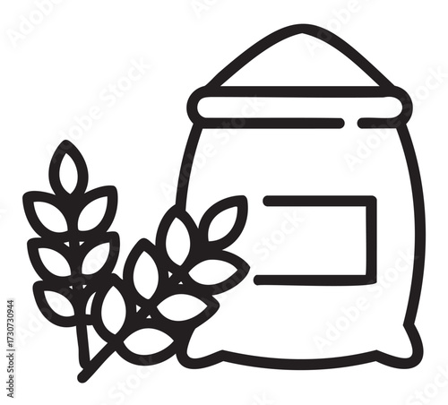 Black and white icon of grain sack and wheat ears - stock vector