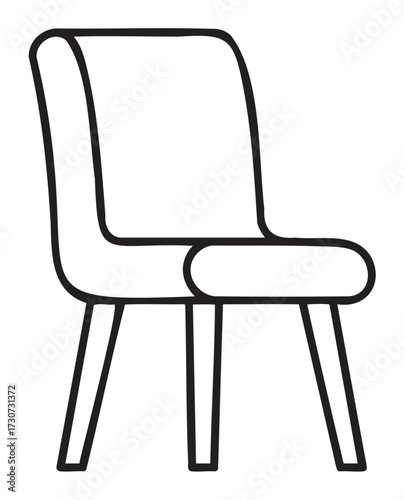 Simple modern black and white outline of a stylish chair with leaning backrest and wooden legs - stock vector