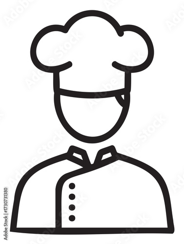 Line art of chef icon wearing classic toque and double-breasted coat - stock vector
