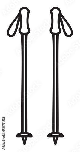 Black and white illustration of ski poles with straps and pointed tips - stock vector