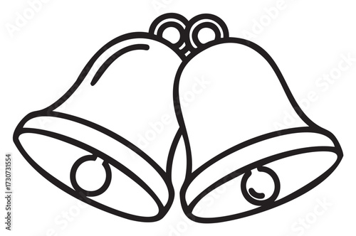 Outline drawing of two intersecting church bells with clappers - stock vector