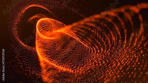 Glowing Neon Orange Waves Fire Chaotic Rotating Molecules Circular Dots Tunnel of Cosmic Energy Abstract Background 4K Animation for Science Ads and Presentation Intros