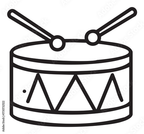 Simple line art drum illustration with drumsticks - stock vector