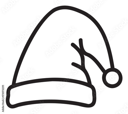 Simple line art of a santa hat outline for christmas designs - stock vector