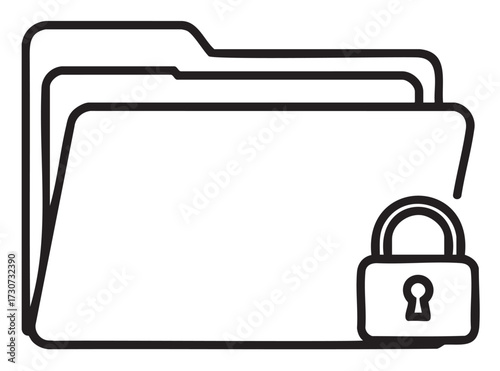 Simple black and white icon of a locked folder indicating security and privacy - stock vector