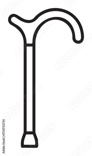 Black and white outline of walking cane for mobility assistance - stock vector
