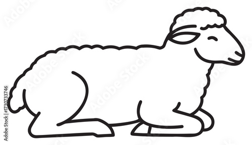 Outlined illustration of a sitting sheep with curly wool - stock vector