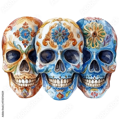Mexican Ancestral Spirits, watercolor clipart vector, isolated on a white background.