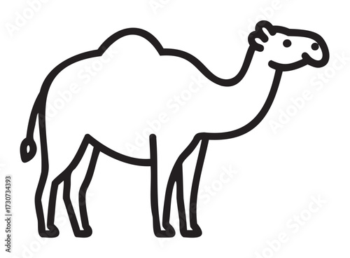 Simple black and white camel line drawing with single hump - stock vector