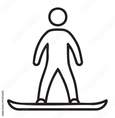 Outline icon of person snowboarding on white background - stock vector