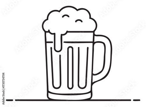 Outline drawing of a beer mug with foam overflowing - stock vector