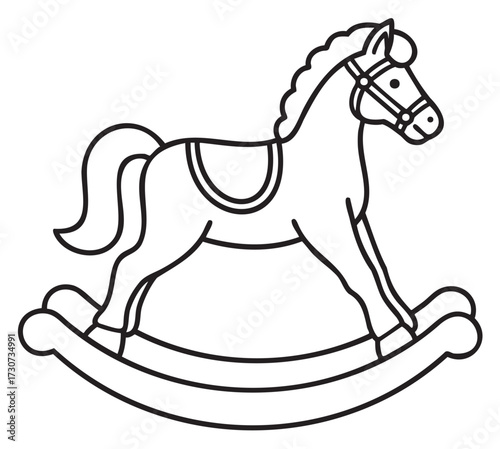 Outline illustration of a rocking horse toy for children's coloring activity - stock vector