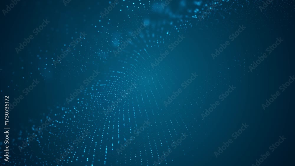 Live animation of free flowing wave of chaotically moving particles molecule dots glowing neon cosmic matter milky way energy explosion background for intro presentations ads screensavers. 4K