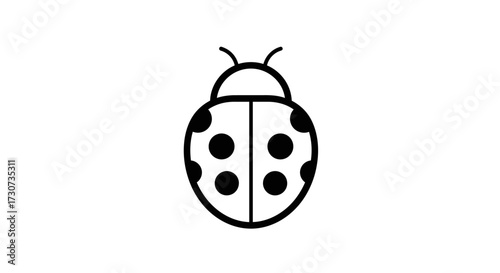 Delicate black and white line art illustration featuring a classic ladybug, showcasing its iconic spotted shell and antennae, perfect for nature-themed designs and projects