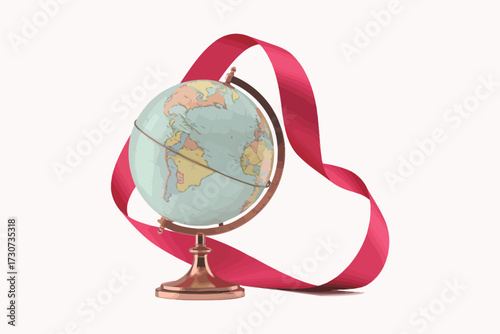 Earth Globe on Stand with Ribbon, World Symbol Illustration