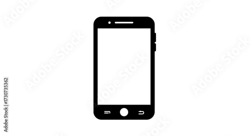 Minimalist black smart phone icon with a blank empty screen for mockup. Flat design mobile telephone symbol for communication and technology concepts