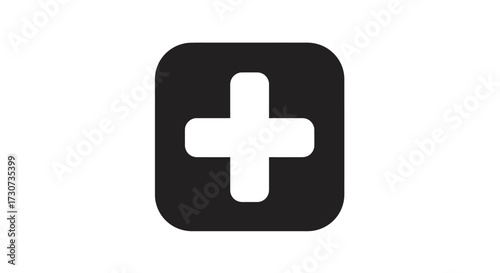 Minimalist black square icon with a white plus sign, representing addition, creation, or expansion in digital user interfaces and applications