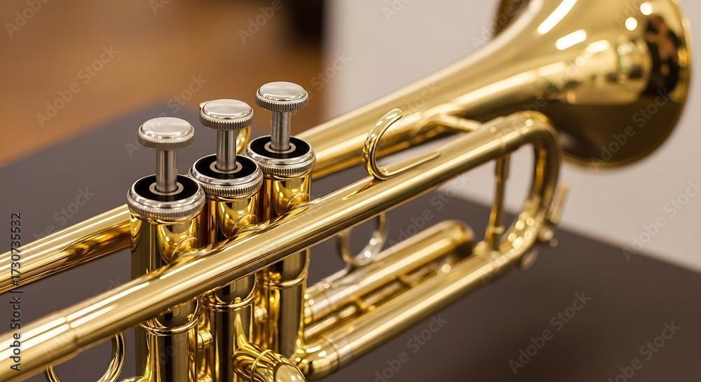 Obraz premium Golden Trumpet Instrument Closeup.