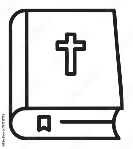Simple line drawing of a holy bible with a cross on the cover - stock vector