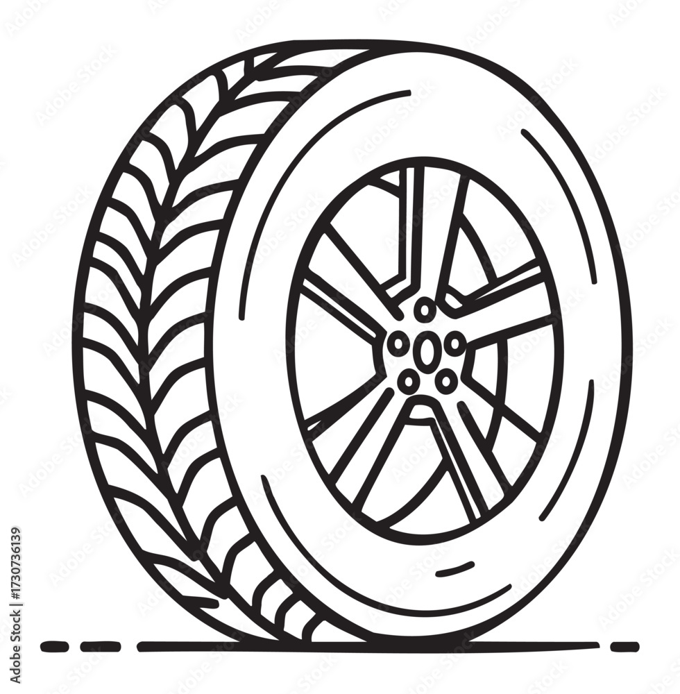 Fototapeta premium Detailed black and white illustration of a car tire with tread patterns - stock vector