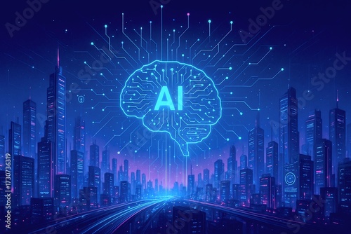 Futuristic Smart City with AI Digital Network