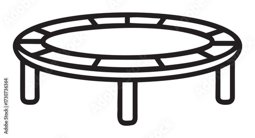 Black and white line art of a trampoline with safety padding and legs - stock vector