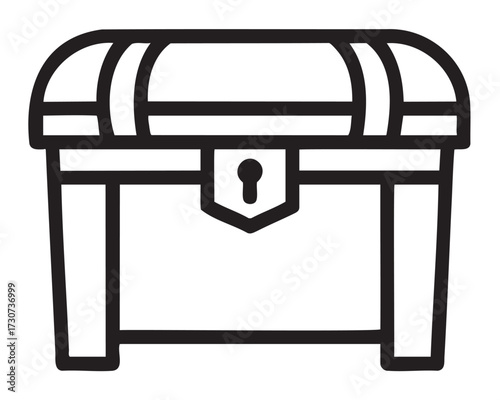 Outline of a locked treasure chest icon with padlock seal - stock vector