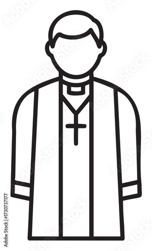 Clergy icon line art depicting priest with cross necklace - stock vector