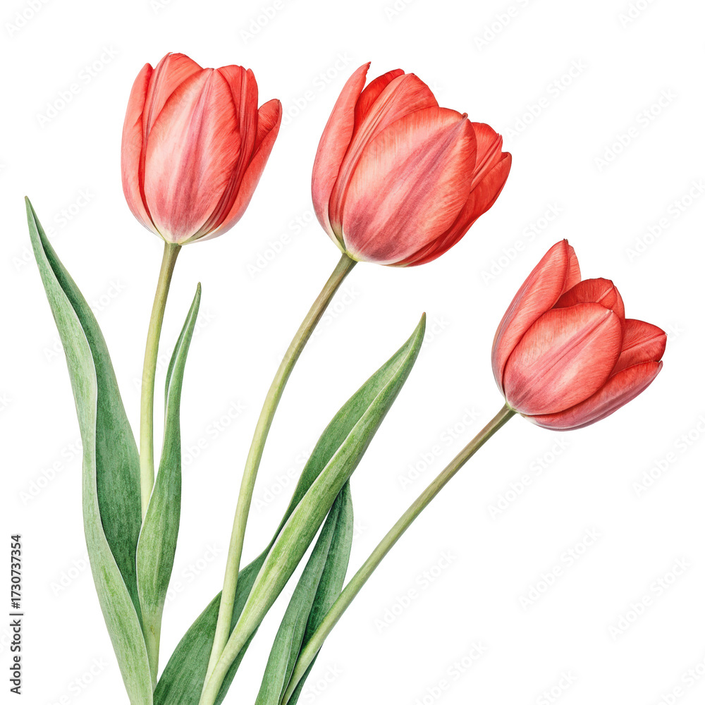 Obraz premium Red tulips illustration watercolor style png watercolor tulip png red tulip png floral art png flower painting png transparent background image