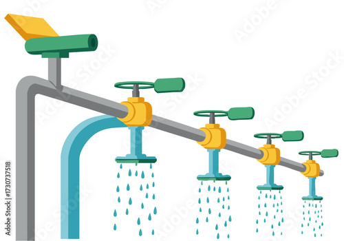 stylized illustration depicts a water pipe system with green water flowing highlighting a 'Green Water Glow' effect Clean lines and a modern aesthetic create a visually appealing graphic