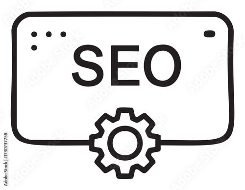 Hand-drawn seo icon with gear illustration for optimization and web development - stock vector