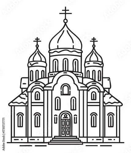 Intricate line drawing of traditional eastern orthodox church architecture - stock vector