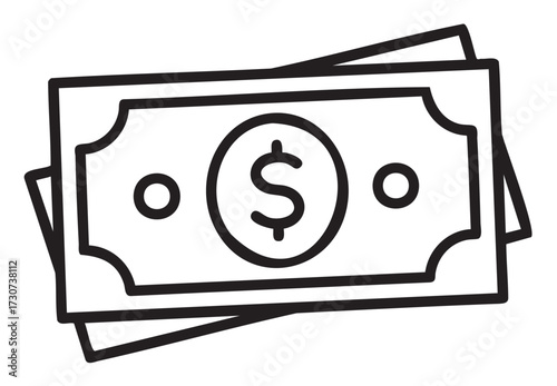 Simple black and white illustration of dollar banknotes - stock vector