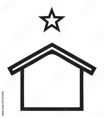 Minimalist nativity manger with star outline illustration - stock vector