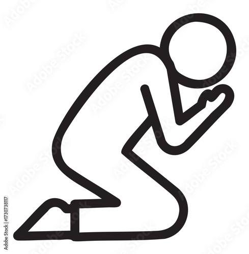 Black and white icon of person kneeling in prayer pose - stock vector