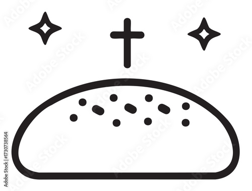 Line art of consecrated eucharist bread with cross and stars - stock vector