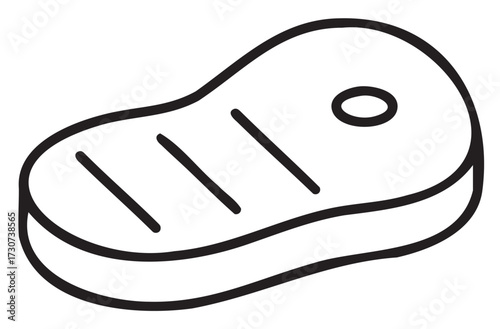 Grilled steak outline drawing with simple detailing in black and white - stock vector