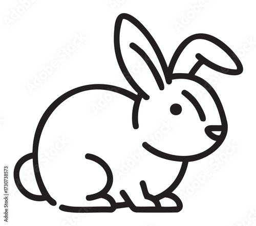 Minimalist line drawing of a sitting bunny outline in black and white - stock vector