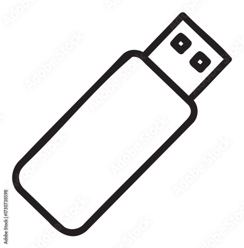 Simple black and white usb flash drive icon with cap - stock vector