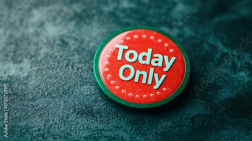 A vibrant red badge with 