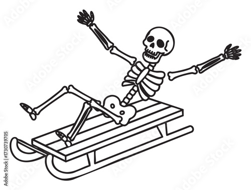Skeleton enjoying sled ride - stock vector