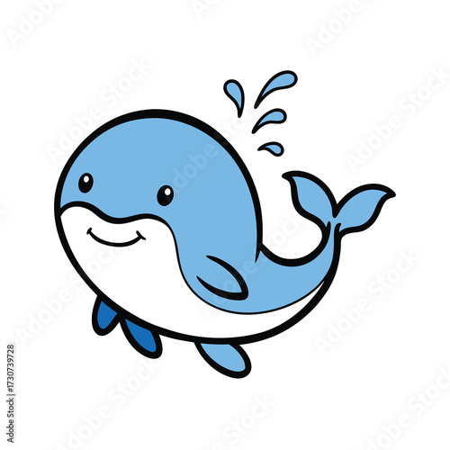 Happy whale cartoon splashing water coloring book page vector design with white background  