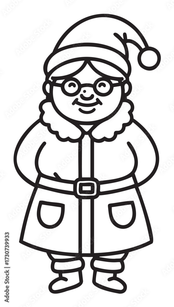 Fototapeta premium Cartoon mrs. claus in winter outfit with hat and glasses - stock vector