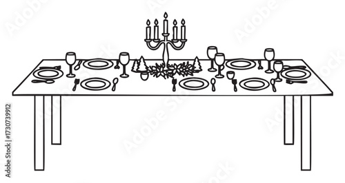 Elegant dining table with decorative candelabra and dinnerware - stock vector