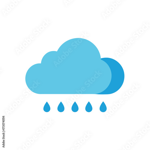 Minimal cloud with rain drops weather icon vector flat simple illustration with white background