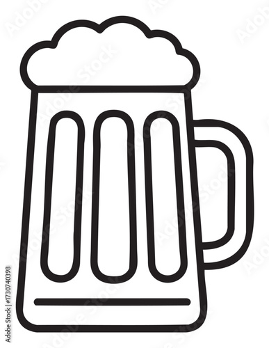 Black and white beer mug icon with handle and foam outline - stock vector
