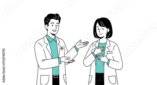 Two Doctors In Lab Coats Talking On White Background
