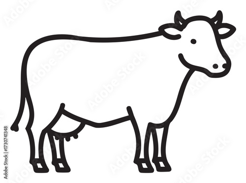 Simple outline illustration of a standing cow in black and white - stock vector