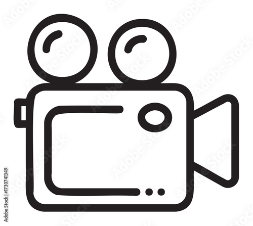 Minimalist outline of vintage film camera with dual reels - stock vector